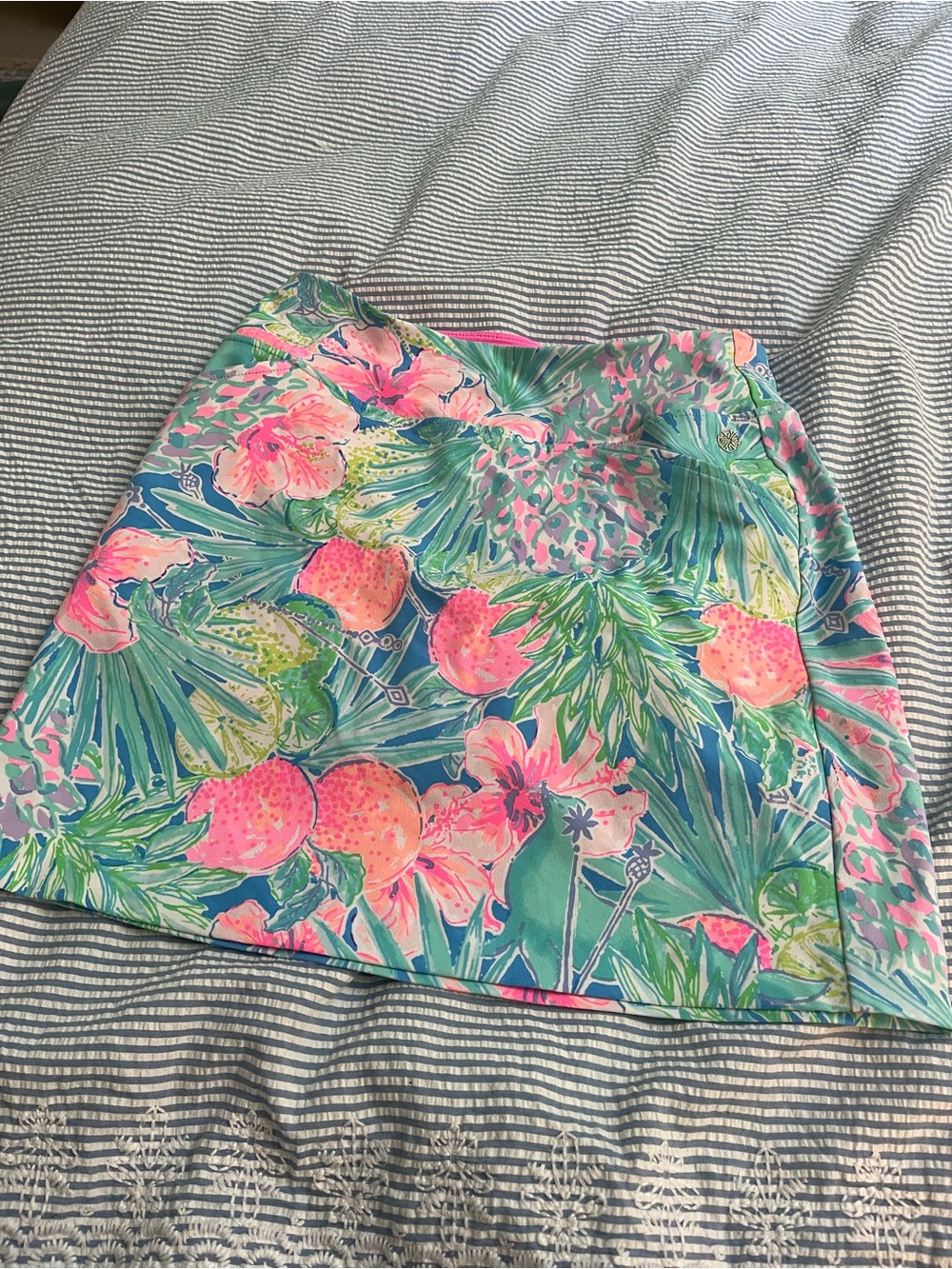 Lilly Pulitzer Tropical Print A-Line Skort in Aqua and Pink